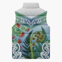 Aotearoa New Zealand Natural Plants Sleeveless Puffer Jacket Pohutukawa with Silver Ferns Koru Frond Maori Tattoos LT03 - Polynesian Pride