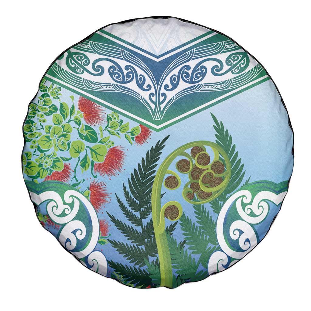 Aotearoa New Zealand Natural Plants Spare Tire Cover Pohutukawa with Silver Ferns Koru Frond Maori Tattoos LT03 - Polynesian Pride