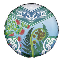 Aotearoa New Zealand Natural Plants Spare Tire Cover Pohutukawa with Silver Ferns Koru Frond Maori Tattoos LT03 - Polynesian Pride