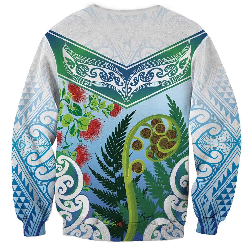 Aotearoa New Zealand Natural Plants Sweatshirt Pohutukawa with Silver Ferns Koru Frond Maori Tattoos LT03 - Polynesian Pride