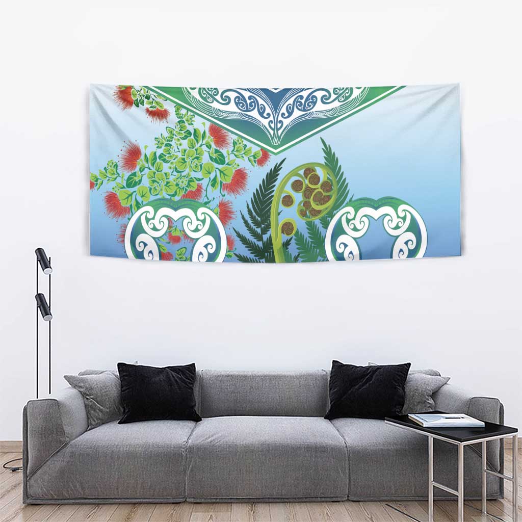 Aotearoa New Zealand Natural Plants Tapestry Pohutukawa with Silver Ferns Koru Frond Maori Tattoos LT03 - Polynesian Pride