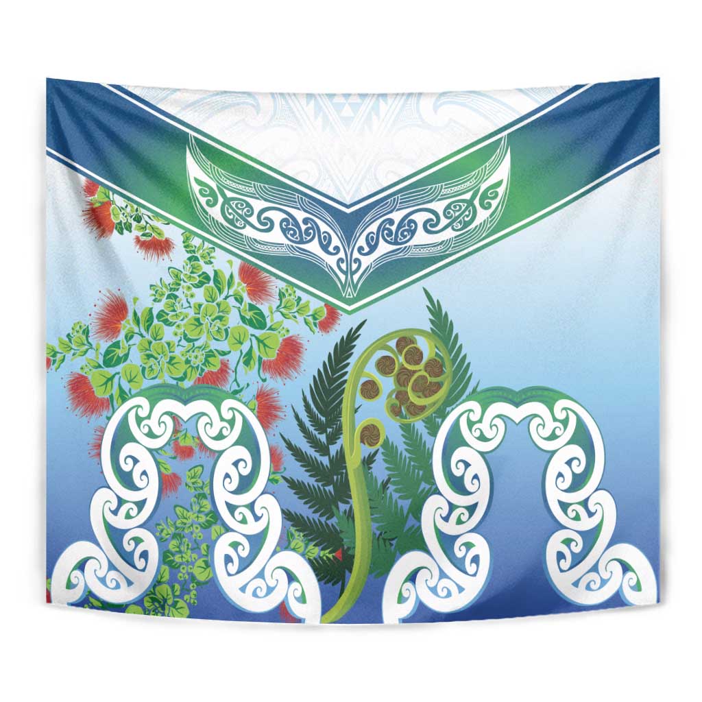 Aotearoa New Zealand Natural Plants Tapestry Pohutukawa with Silver Ferns Koru Frond Maori Tattoos LT03 - Polynesian Pride