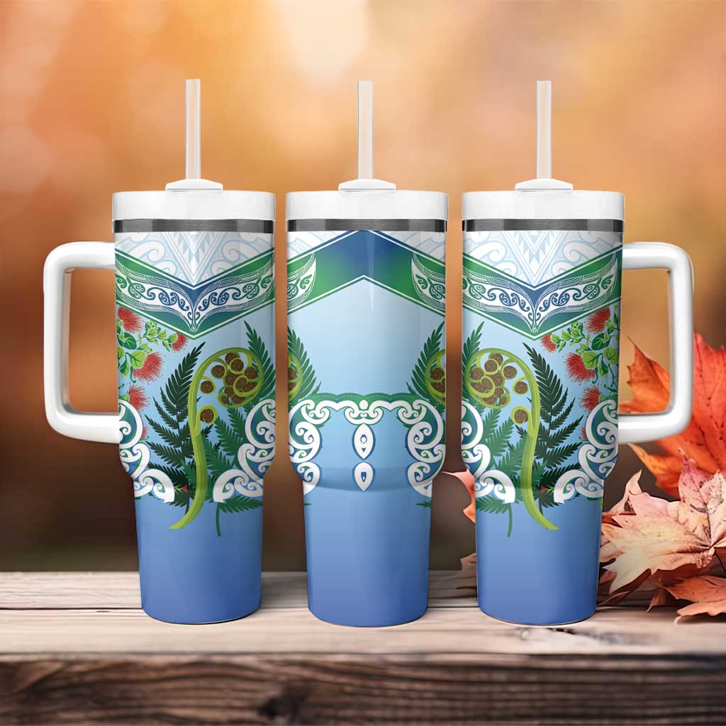 Aotearoa New Zealand Natural Plants Tumbler With Handle Pohutukawa with Silver Ferns Koru Frond Maori Tattoos LT03 - Polynesian Pride