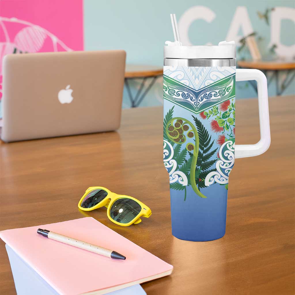 Aotearoa New Zealand Natural Plants Tumbler With Handle Pohutukawa with Silver Ferns Koru Frond Maori Tattoos LT03 - Polynesian Pride