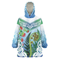 Aotearoa New Zealand Natural Plants Wearable Blanket Hoodie Pohutukawa with Silver Ferns Koru Frond Maori Tattoos LT03 One Size Multicolor - Polynesian Pride