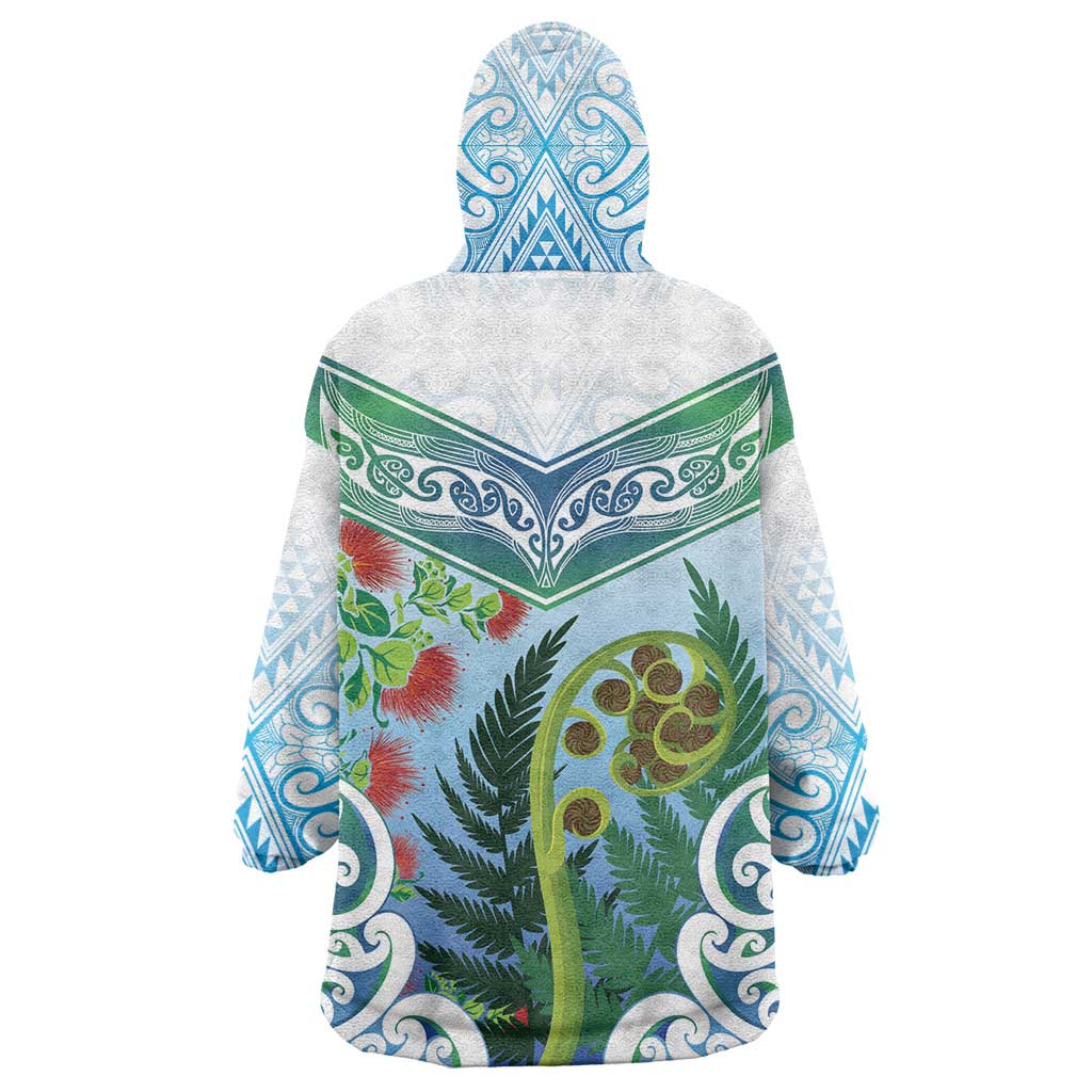 Aotearoa New Zealand Natural Plants Wearable Blanket Hoodie Pohutukawa with Silver Ferns Koru Frond Maori Tattoos LT03 - Polynesian Pride