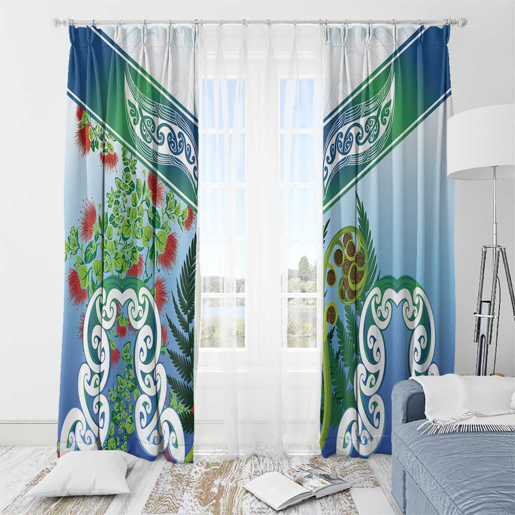 Aotearoa New Zealand Natural Plants Window Curtain Pohutukawa with Silver Ferns Koru Frond Maori Tattoos LT03 - Polynesian Pride