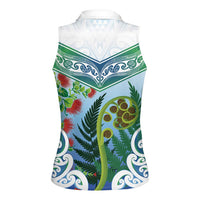 Aotearoa New Zealand Natural Plants Women Sleeveless Polo Shirt Pohutukawa with Silver Ferns Koru Frond Maori Tattoos LT03 - Polynesian Pride