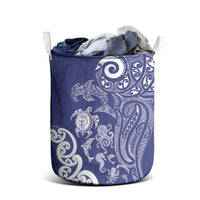 New Zealand Sea Animals with Maori Tribal Tattoo Laundry Basket Blue Color LT03 - Polynesian Pride