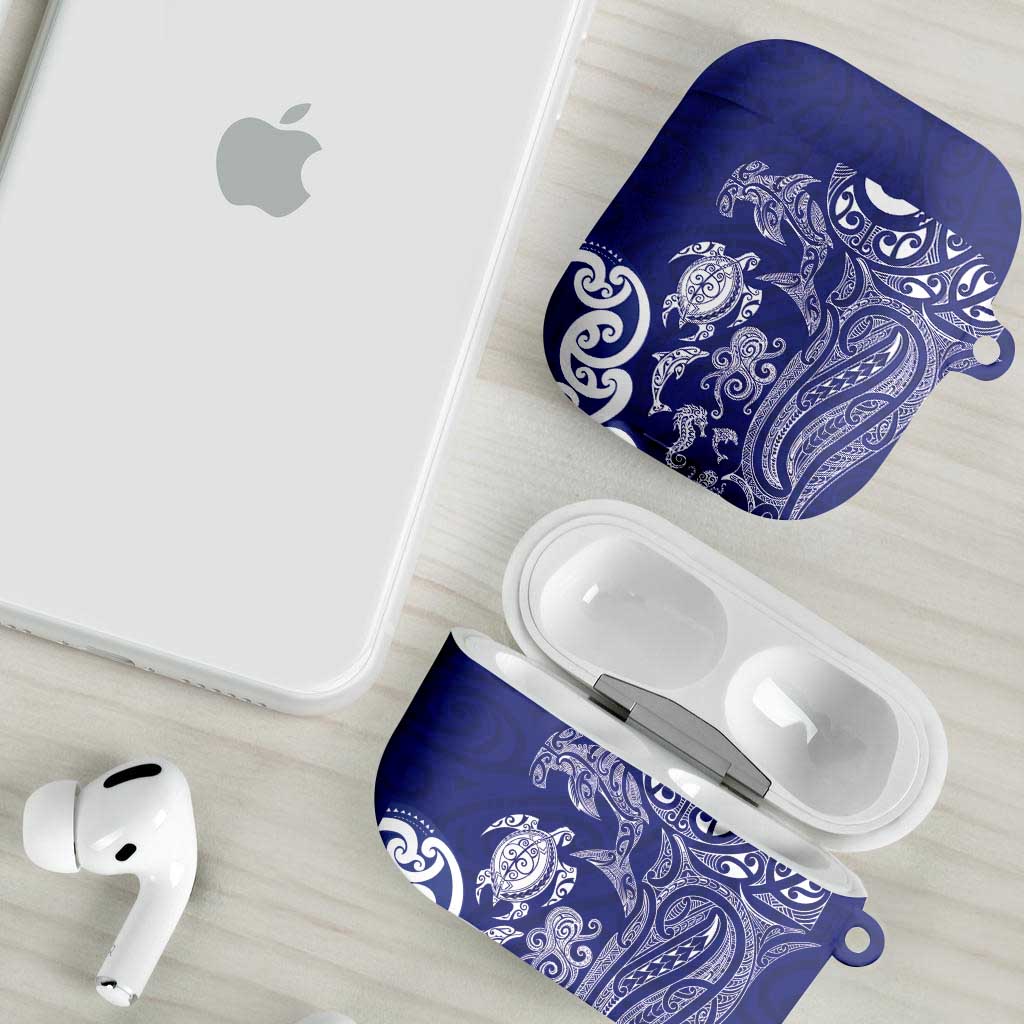 New Zealand Sea Animals with Maori Tribal Tattoo AirPods Case Blue Color LT03 - Polynesian Pride