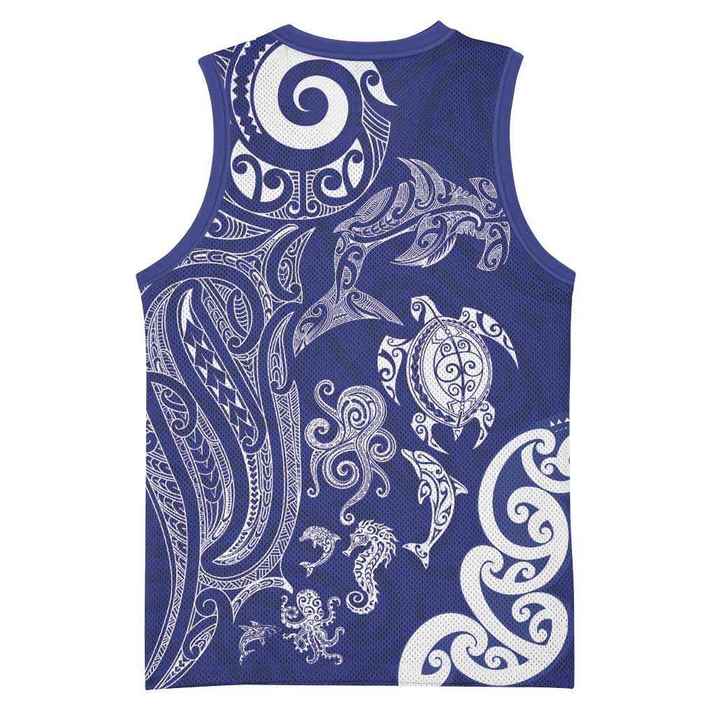 New Zealand Sea Animals with Maori Tribal Tattoo Basketball Jersey Blue Color LT03 - Polynesian Pride