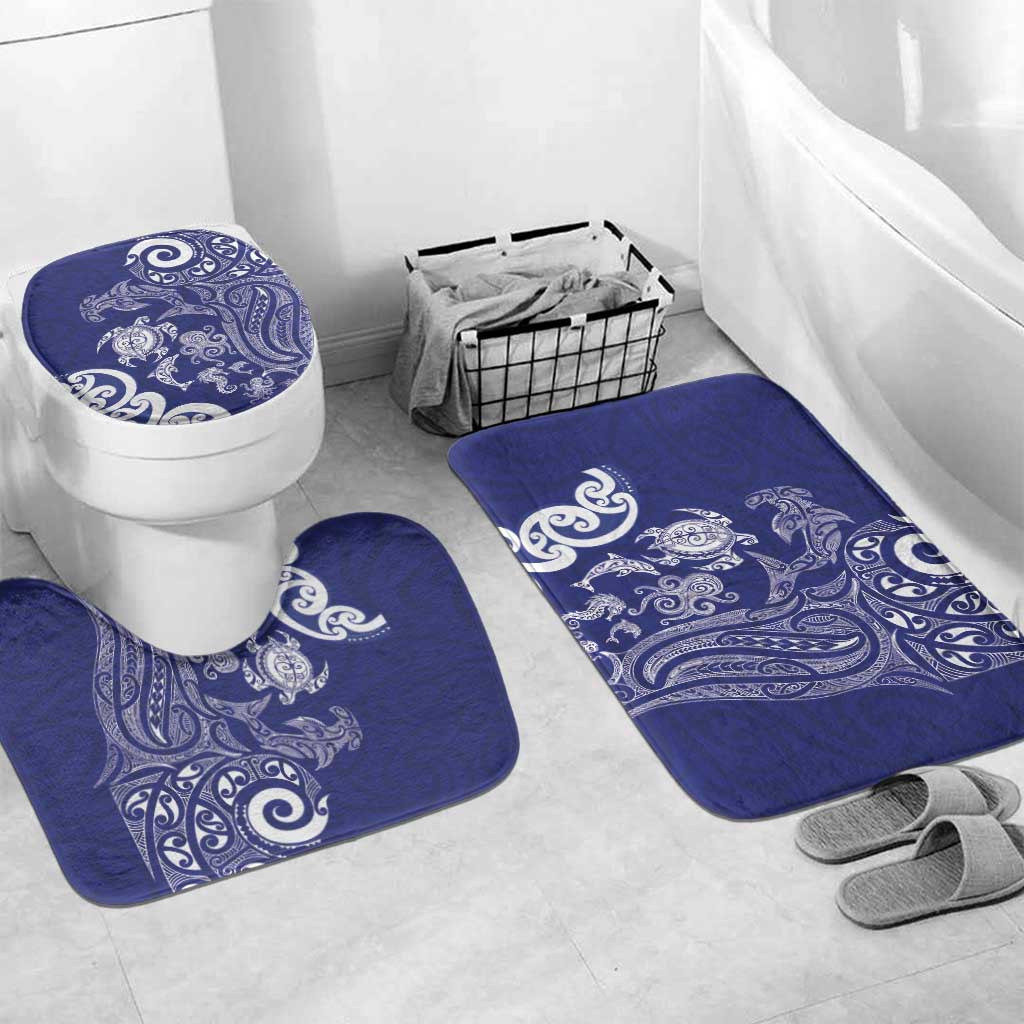 New Zealand Sea Animals with Maori Tribal Tattoo Bathroom Set Blue Color LT03 Mat Set Only (3 pcs) One Size Blue - Polynesian Pride