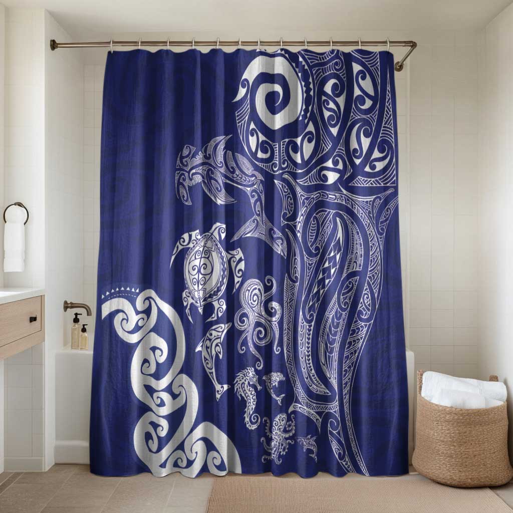 New Zealand Sea Animals with Maori Tribal Tattoo Bathroom Set Blue Color LT03 Shower Curtain Only Blue - Polynesian Pride