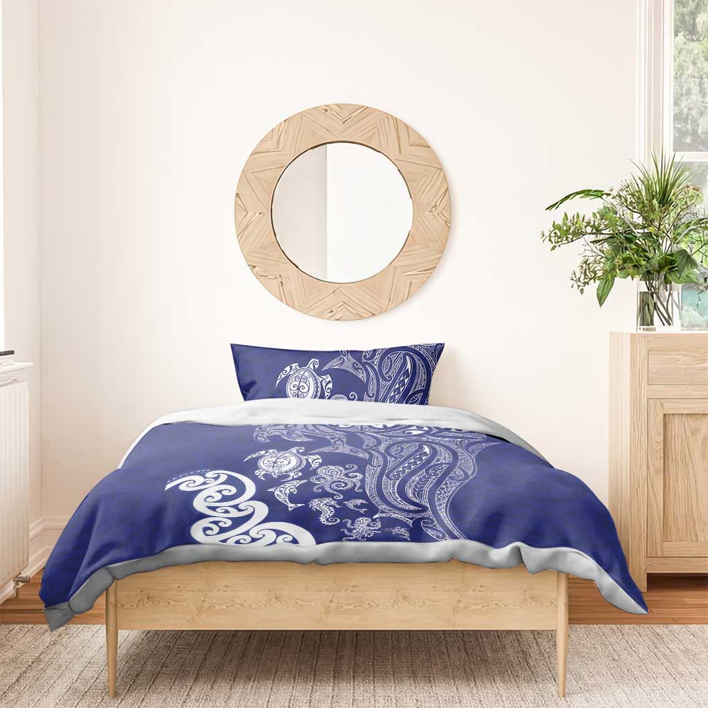 New Zealand Sea Animals with Maori Tribal Tattoo Bedding Set Blue Color LT03 - Polynesian Pride