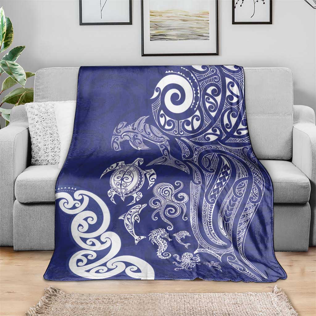 New Zealand Sea Animals with Maori Tribal Tattoo Blanket Blue Color LT03 - Polynesian Pride