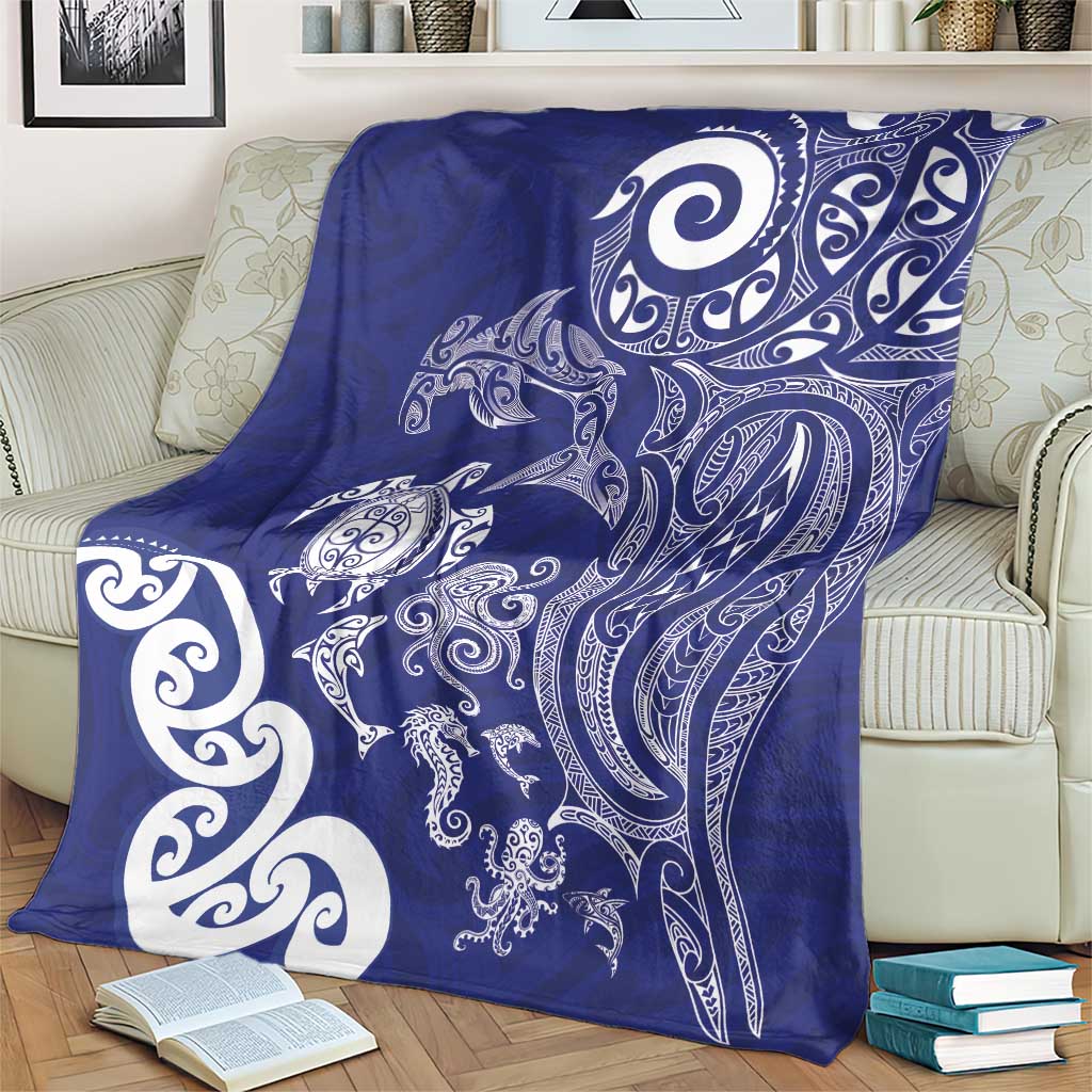 New Zealand Sea Animals with Maori Tribal Tattoo Blanket Blue Color LT03 - Polynesian Pride