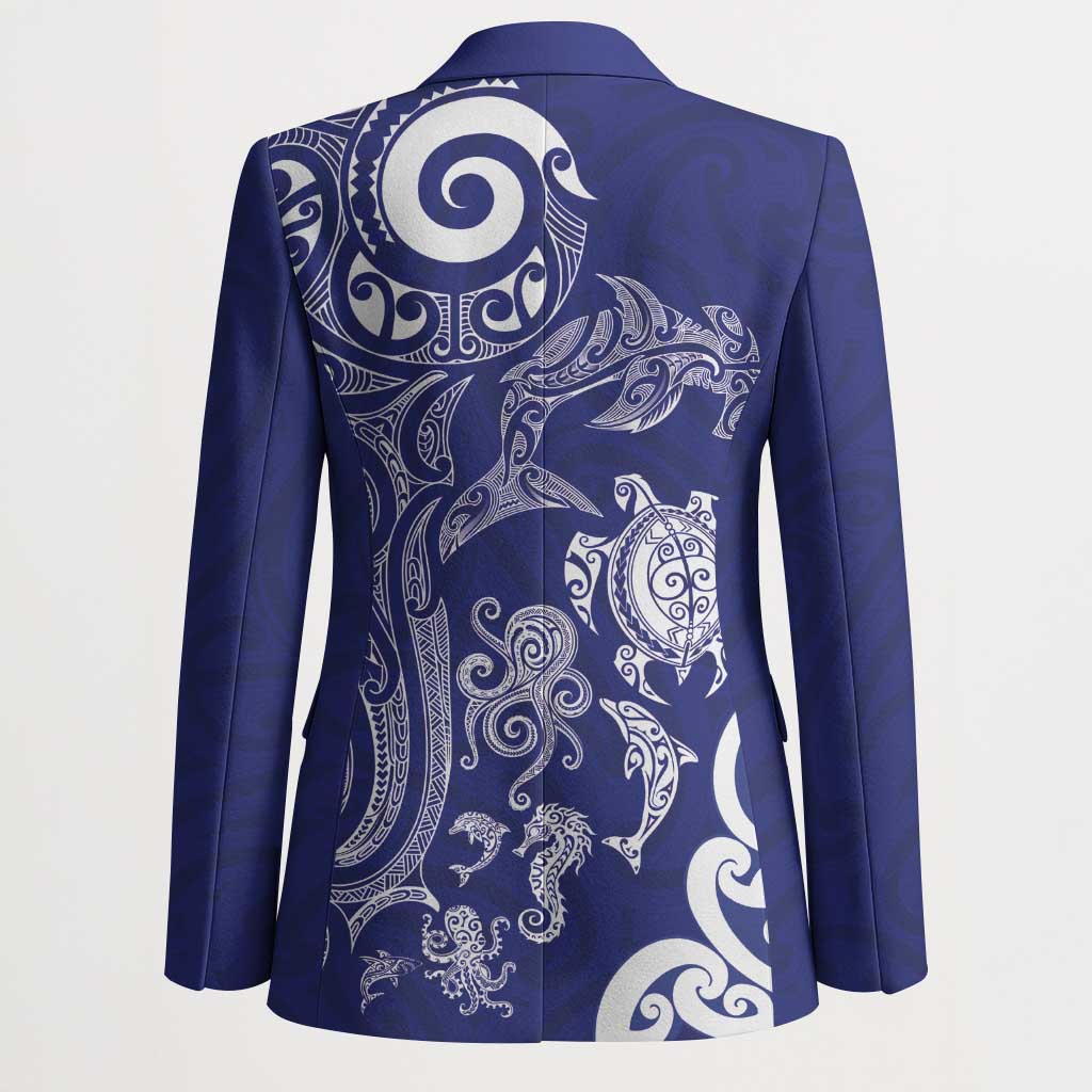 New Zealand Sea Animals with Maori Tribal Tattoo Blazer Blue Color LT03 - Polynesian Pride