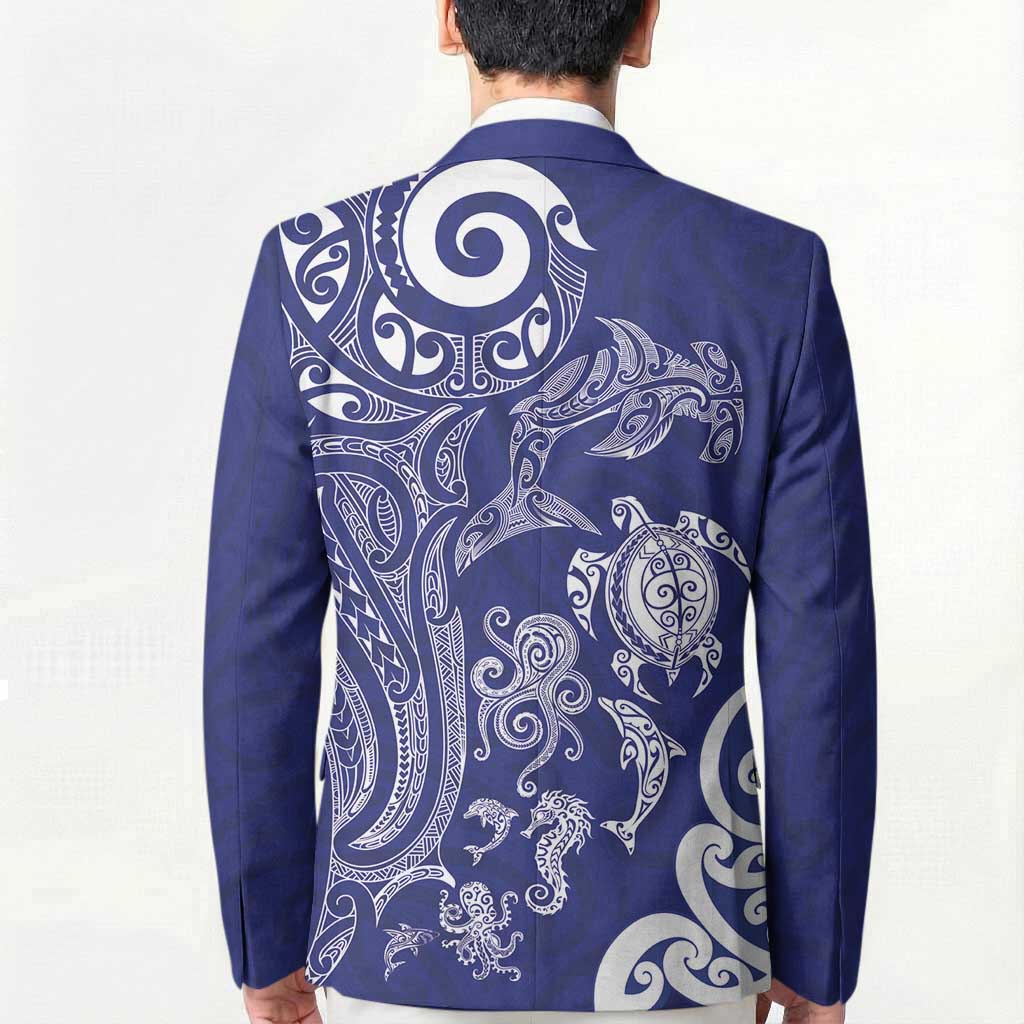 New Zealand Sea Animals with Maori Tribal Tattoo Blazer Blue Color LT03 - Polynesian Pride