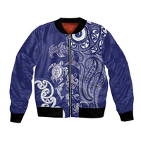 New Zealand Sea Animals with Maori Tribal Tattoo Bomber Jacket Blue Color LT03 Unisex Blue - Polynesian Pride