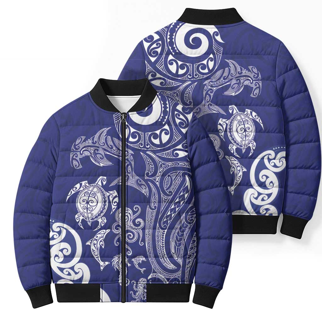 New Zealand Sea Animals with Maori Tribal Tattoo Bomber Puffer Jacket Blue Color LT03 - Polynesian Pride