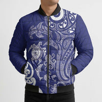 New Zealand Sea Animals with Maori Tribal Tattoo Bomber Puffer Jacket Blue Color LT03 - Polynesian Pride