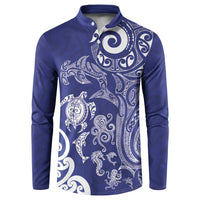 New Zealand Sea Animals with Maori Tribal Tattoo Button Sweatshirt Blue Color LT03 Blue - Polynesian Pride