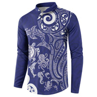 New Zealand Sea Animals with Maori Tribal Tattoo Button Sweatshirt Blue Color LT03 - Polynesian Pride