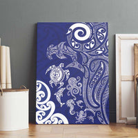 New Zealand Sea Animals with Maori Tribal Tattoo Canvas Wall Art Blue Color LT03 - Polynesian Pride