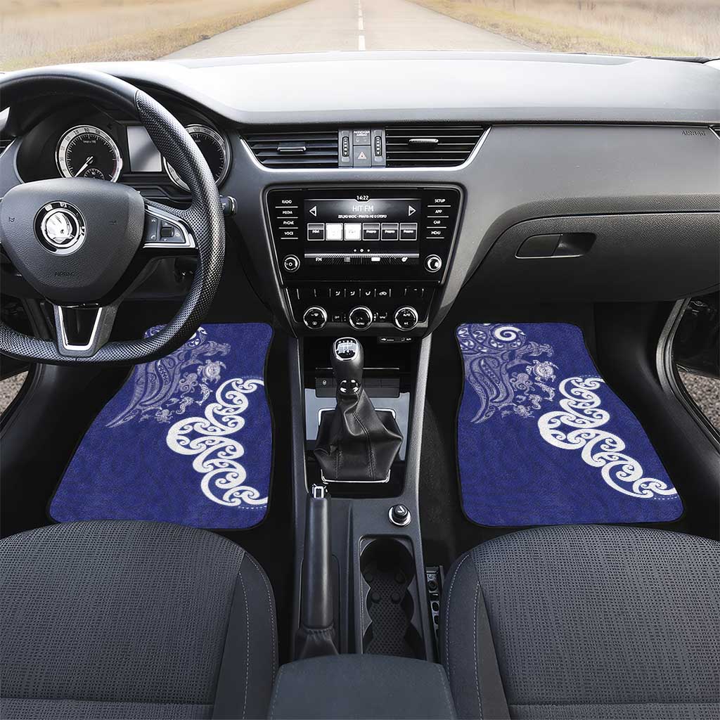 New Zealand Sea Animals with Maori Tribal Tattoo Car Mats Blue Color LT03 Set 2pcs - Front Blue - Polynesian Pride