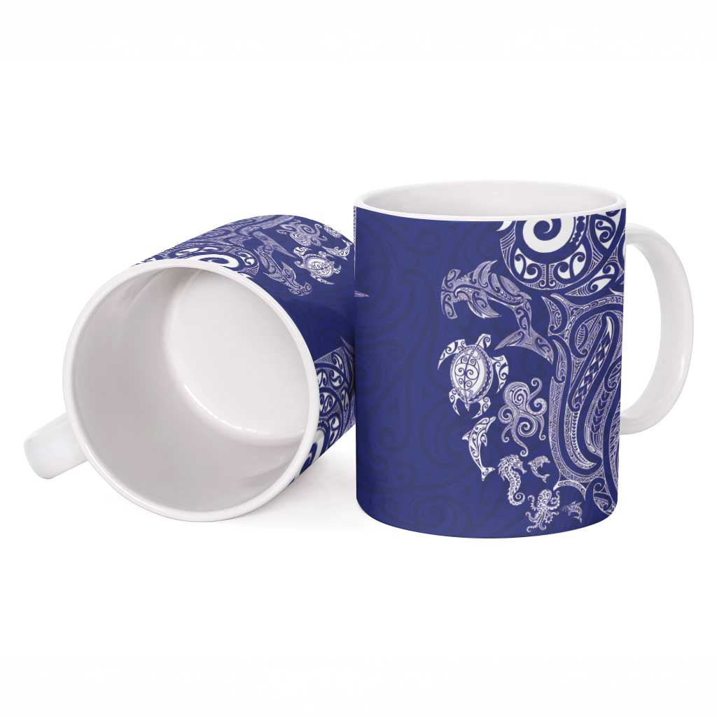 New Zealand Sea Animals with Maori Tribal Tattoo Ceramic Mug Blue Color LT03 - Polynesian Pride