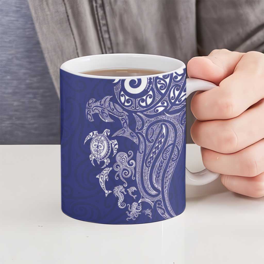 New Zealand Sea Animals with Maori Tribal Tattoo Ceramic Mug Blue Color LT03 - Polynesian Pride