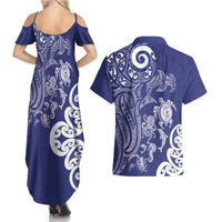 New Zealand Sea Animals with Maori Tribal Tattoo Couples Matching Summer Maxi Dress and Hawaiian Shirt Blue Color LT03 - Polynesian Pride