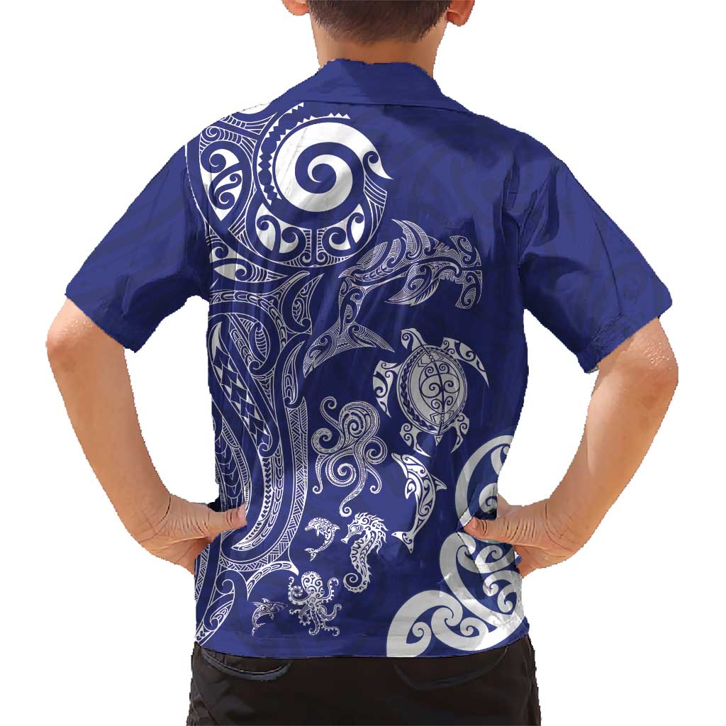 New Zealand Sea Animals with Maori Tribal Tattoo Family Matching Mermaid Dress and Hawaiian Shirt Blue Color LT03 - Polynesian Pride
