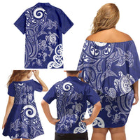 New Zealand Sea Animals with Maori Tribal Tattoo Family Matching Off Shoulder Short Dress and Hawaiian Shirt Blue Color LT03 - Polynesian Pride