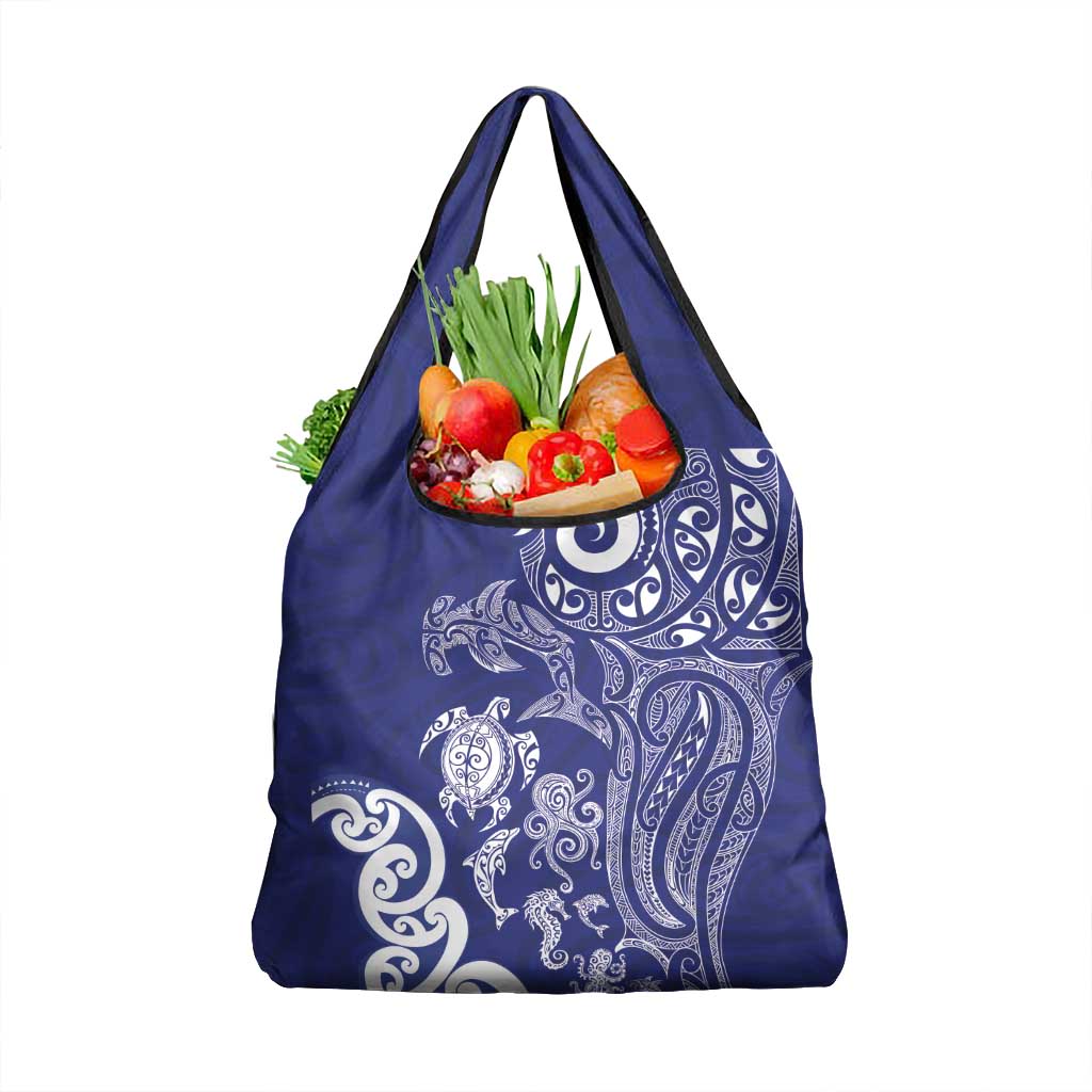 New Zealand Sea Animals with Maori Tribal Tattoo Grocery Bag Blue Color LT03 1-pack One Size Blue - Polynesian Pride