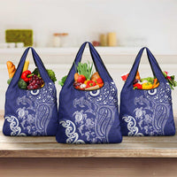 New Zealand Sea Animals with Maori Tribal Tattoo Grocery Bag Blue Color LT03 3-pack One Size Blue - Polynesian Pride