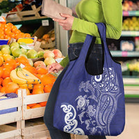 New Zealand Sea Animals with Maori Tribal Tattoo Grocery Bag Blue Color LT03 - Polynesian Pride