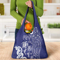 New Zealand Sea Animals with Maori Tribal Tattoo Grocery Bag Blue Color LT03 - Polynesian Pride