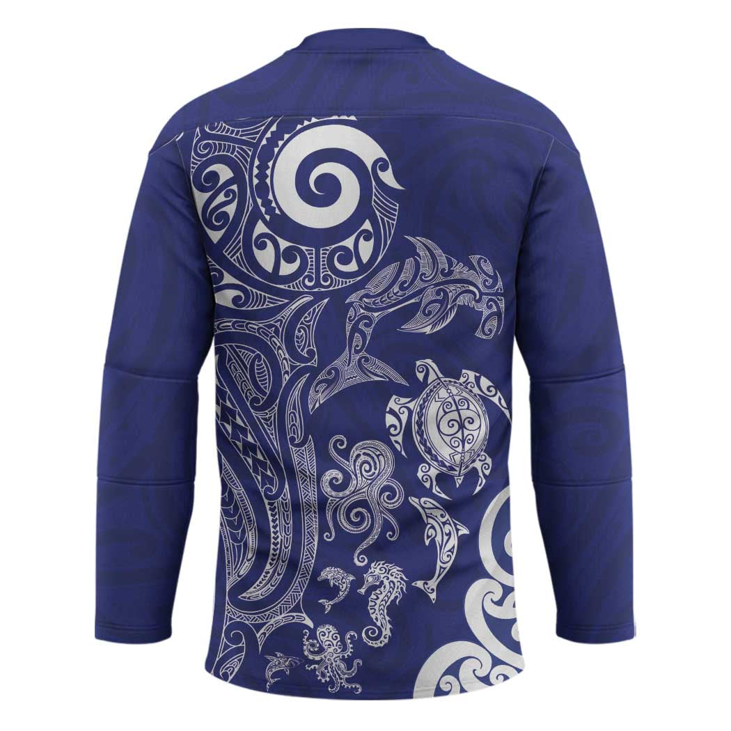 New Zealand Sea Animals with Maori Tribal Tattoo Hockey Jersey Blue Color LT03 - Polynesian Pride