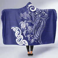 New Zealand Sea Animals with Maori Tribal Tattoo Hooded Blanket Blue Color LT03 One Size Blue - Polynesian Pride