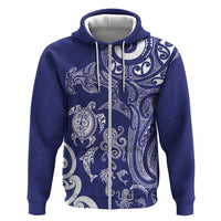 New Zealand Sea Animals with Maori Tribal Tattoo Hoodie Blue Color LT03 Zip Hoodie Blue - Polynesian Pride