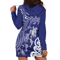 New Zealand Sea Animals with Maori Tribal Tattoo Hoodie Dress Blue Color LT03 - Polynesian Pride