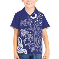 New Zealand Sea Animals with Maori Tribal Tattoo Kid Hawaiian Shirt Blue Color LT03 Kid Blue - Polynesian Pride