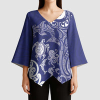New Zealand Sea Animals with Maori Tribal Tattoo Kimono Sleeve Blouse Blue Color LT03 - Polynesian Pride