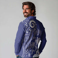 New Zealand Sea Animals with Maori Tribal Tattoo Long Sleeve Polo Shirt Blue Color LT03 - Polynesian Pride