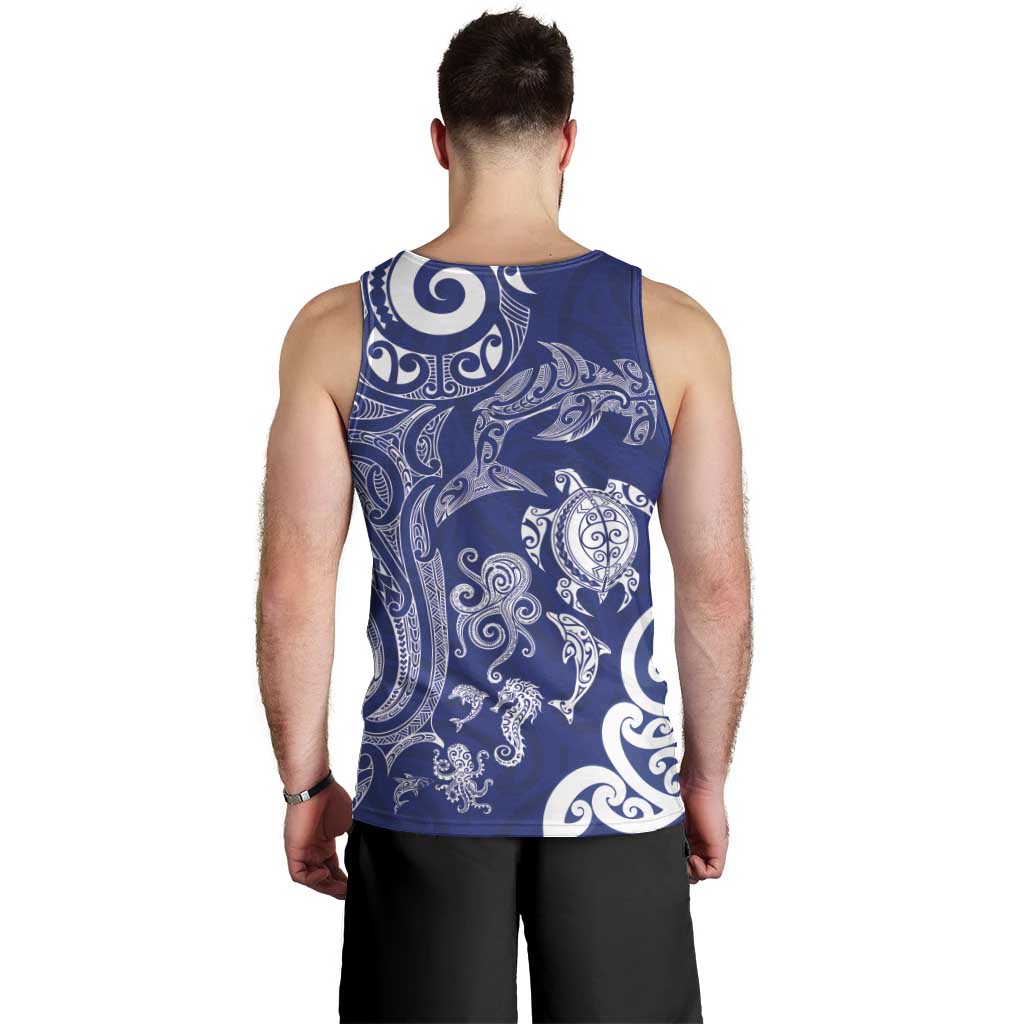 New Zealand Sea Animals with Maori Tribal Tattoo Men Tank Top Blue Color LT03 - Polynesian Pride