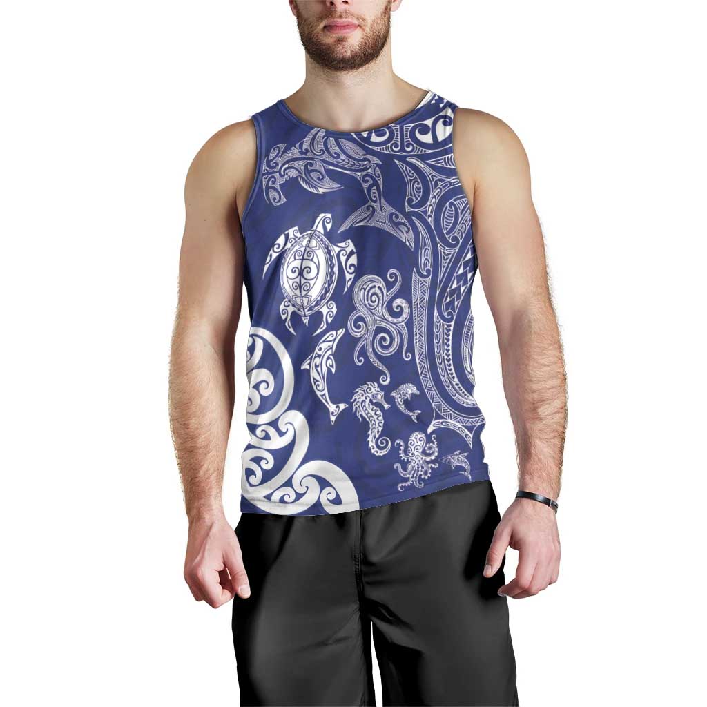 New Zealand Sea Animals with Maori Tribal Tattoo Men Tank Top Blue Color LT03 - Polynesian Pride