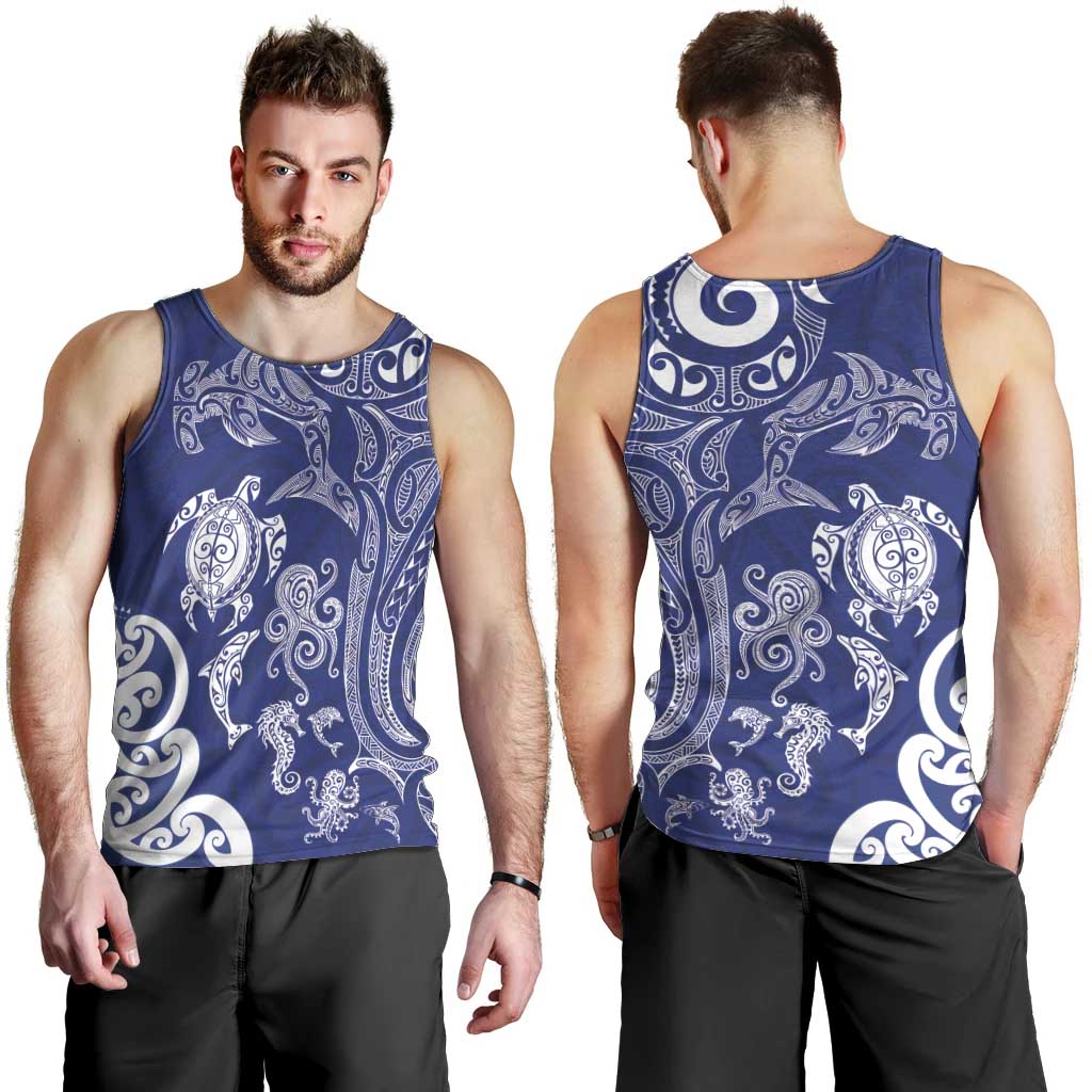 New Zealand Sea Animals with Maori Tribal Tattoo Men Tank Top Blue Color LT03 - Polynesian Pride