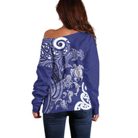 New Zealand Sea Animals with Maori Tribal Tattoo Off Shoulder Sweater Blue Color LT03 - Polynesian Pride