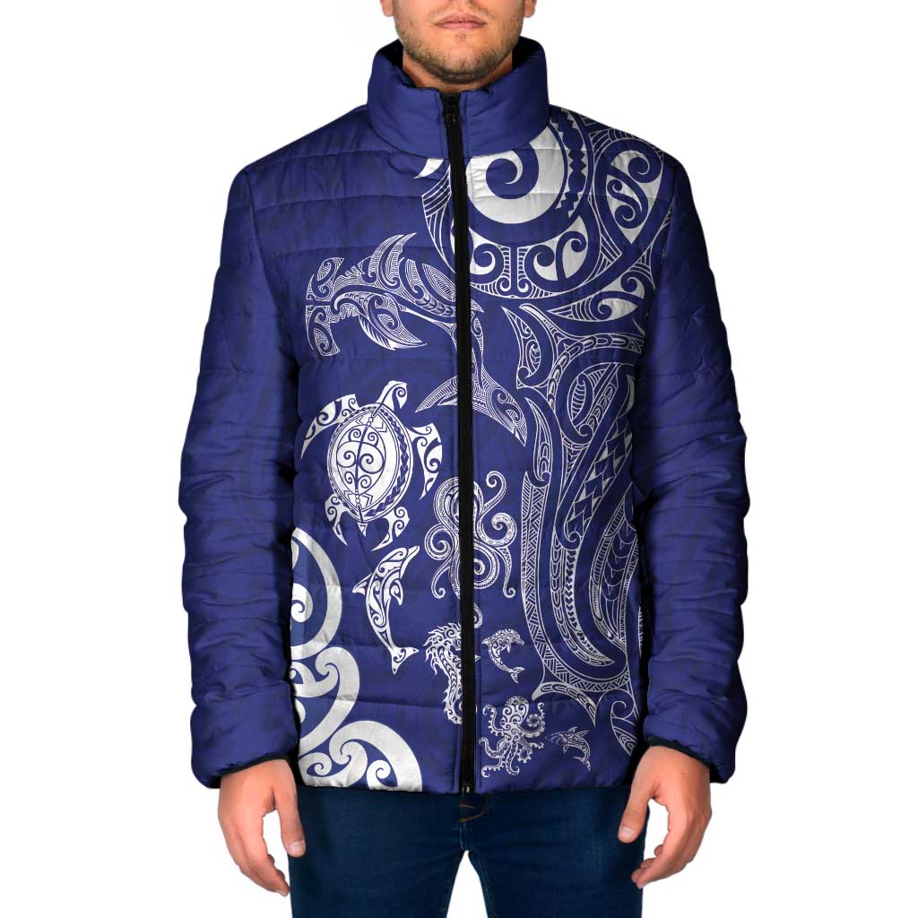 New Zealand Sea Animals with Maori Tribal Tattoo Padded Jacket Blue Color LT03 Men Blue - Polynesian Pride